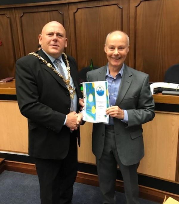 The Mayor with Mark Smith holding the new Fairtrade Community Certificate