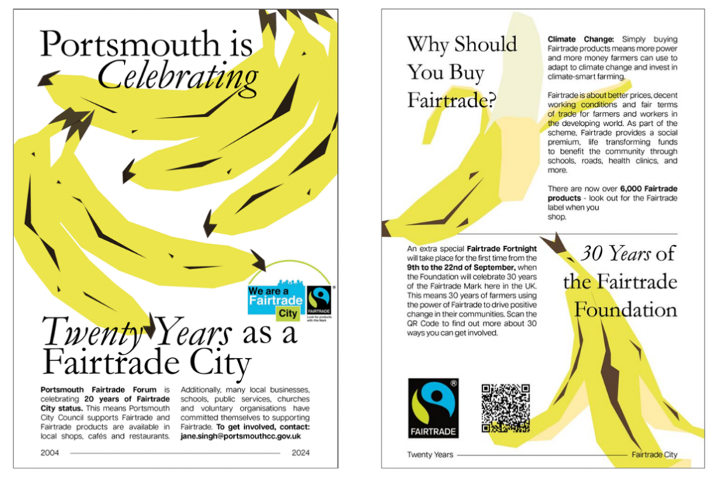 leaflet about Portsmouth celebrating 20 years as a Fairtrade city